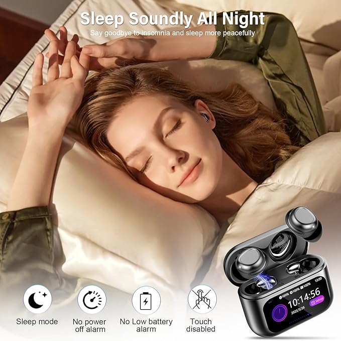Sleep Earbuds Bluetooth 5.4 in Ear Touch Screen Sleep Headphones, Small Design Mini Sleep Earbuds for Side Sleepers with Sleep Mode, 48H Playtime Sleep Earphones Clear Calls, 5 EQ Modes, Black