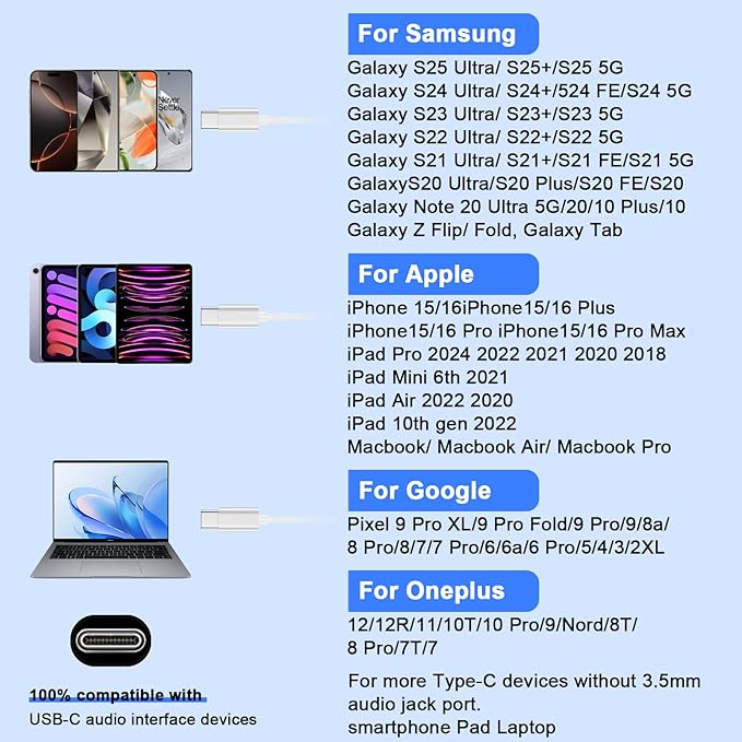 Type C Headphones Wired for iPhone 16e 17/16 Pro Max/16 Pro/16 Plus/16/15, USB C Earphones Noise Canceling Earbuds with Mic & Remote Control for Samsung Galaxy S25 Ultra S24FE S23 S22 A17 A16,Pixel 10