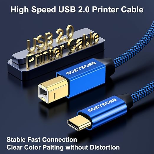 USB C to B Printer Cable 20ft, High Speed USB C Printer Cord Compatible with Printers, Scanners, Fax, Piano,Midi Keyboard,Audio Recording and More