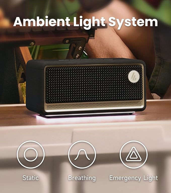 Edifier ES60 Bluetooth Speaker, Portable with Stereo Pairing, IP66 Dustproof & Waterproof 9H Playtime BT5.4 34W RMS Dual Device Connection Ambient Light for Home Party Outdoor Beach – Black