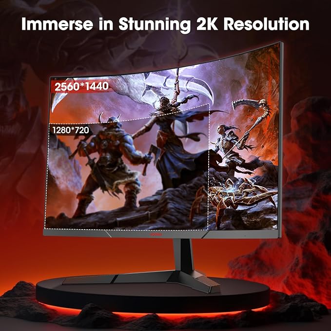 KOORUI 27 inch Curved Gaming Monitor, QHD (2560 x 1440) 180Hz R1500, Adaptive Sync with 1ms Computer Monitor, VESA Compatible, HDMI 2.0x2 & DisplayPort 1.4x1, Eye Care, 27E6QCA