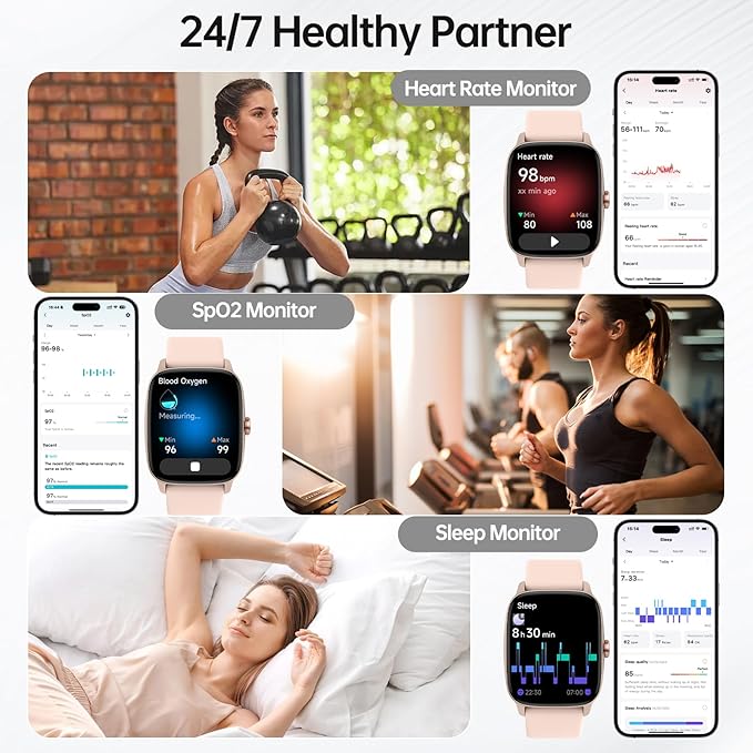 Smart Watches for Women Men with Bluetooth Call & AI Voice, 1.85" HD Fitness Tracker with Heart Rate SpO2 Sleep Monitor, 100+ Sports Modes,Mini Games, IP68 Waterproof Smartwatch for Android iOS Phones
