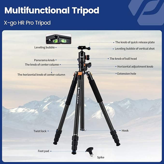Fotopro Carbon Fiber Horizontal Tripod, 75 Inch Camera Tripod with 360 Degree Ball Head Quick Release Plate for DSLR Video Camcorder, 2-in-1 Tripods Monopod Max Load 22lbs