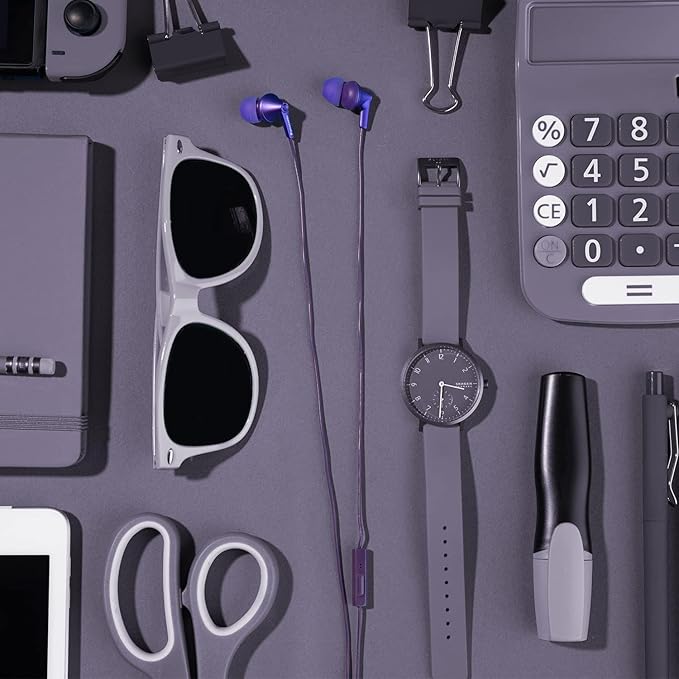 Panasonic ErgoFit Wired Earbuds With Microphone, 3.5mm Jack Headphones with Mic and Call Controller, Ergonomic Custom-Fit Earpieces (S/M/L), for Phones and Laptops - RP-TCM125-VA (Metallic Purple)