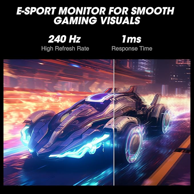 KOORUI GN02 27-inch 240Hz Gaming Monitor, 1ms FHD 1080p, G-SYNC and FreeSync Premium, HDMI 2.0/DP 1.4, Xbox PS5 Switch Ready, VESA, Tilt, Black