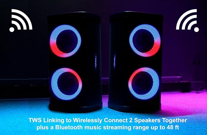 Rockville BASS PARTY 65 V2 Bluetooth Speaker, 1200W, Deep Bass, LED Lights, 6.5" Dual Woofers, 12hr Battery, Multi Input, Perfect for Parties, Karaoke