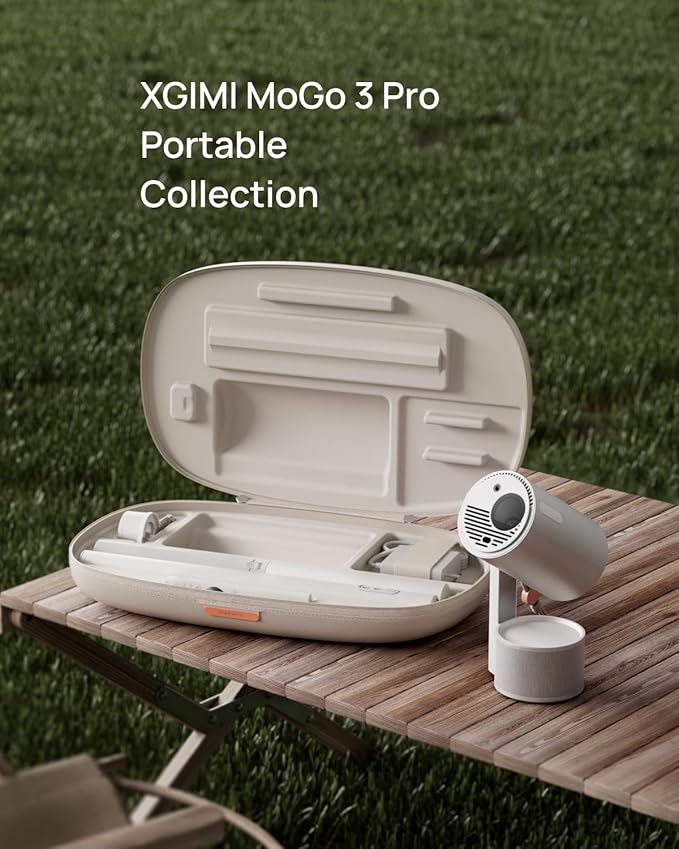 XGIMI MoGo 3 Pro Portable Projector Collection, Optical Filter & Carrying Case & PowerBase Stand, 2.5hrs Battery, Google TV with Licensed Netflix, All-in-One Travel Bundle