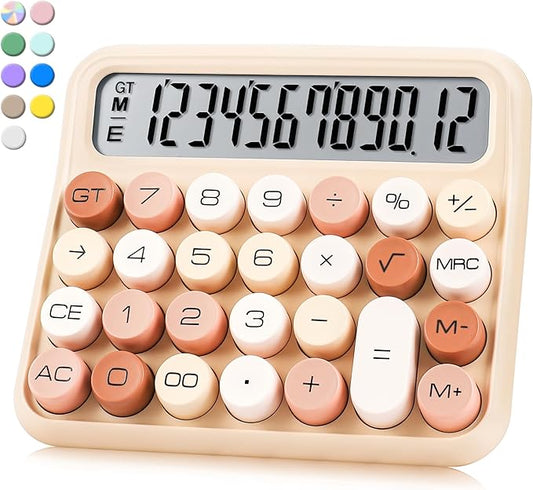 VEWINGL Mechanical Switch Calculator, 12 Digit Large LCD Display and Buttons, Great for Everyday Life and Basic Office Work, with Battery