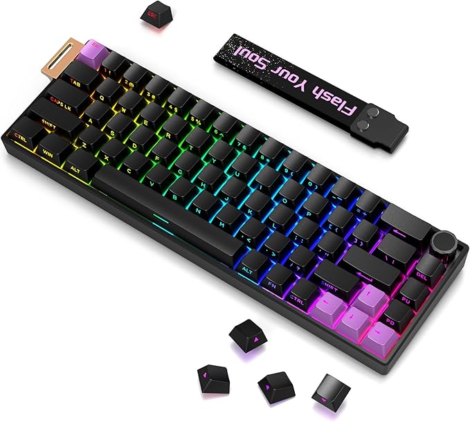 BOYI 66Pro-Flash Aluminum Magnetic Switch Gaming Keyboard,65% Rapid Trigger Hall Effect HotSwap Hyper-Fast Adjustable Actuation Side Printed Keycaps RGB Backlit Wired Custom Keyboard with Knob