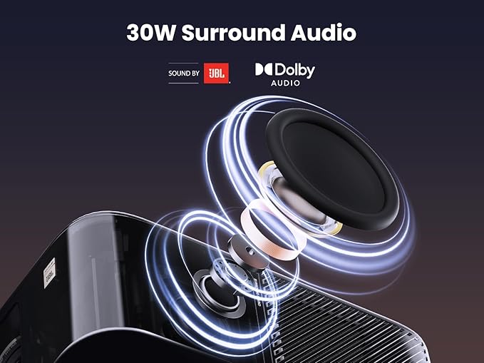 Yaber PROJECTOR K3 1000 ISO Lumens Smart Projector with GTV, 30W Speaker Sound by JBL, Dolby Audio, Home/Outdoor Movie Projector with WiFi6 and Bluetooth, Auto Screen Adaptation,Netflix 7000+app