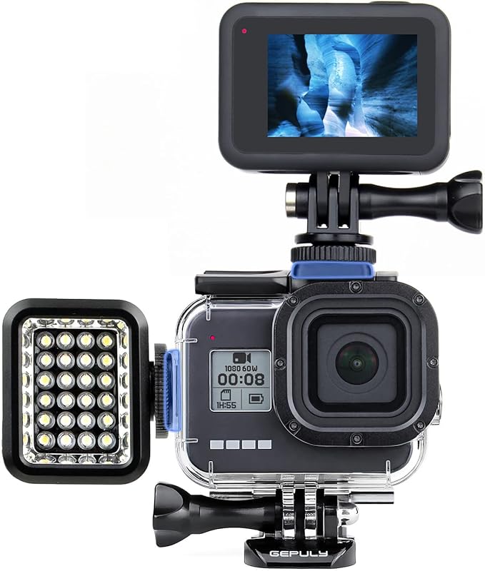 Waterproof Housing Case for GoPro Hero 8 Black - 60M(196ft) Protective Underwater Diving Shell Mount with 2 Cold Shoe Adapters Bracket Accessories Action Camera