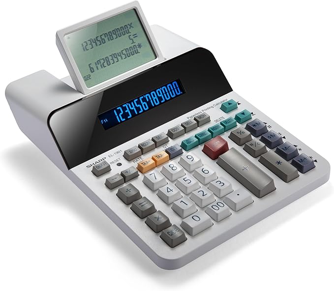 Sharp Paperless Printing Desk Calculator w/Check and Correct, Large 12-Digit LCD Primary Display, Printing Calculator/Adding Machine with Scrolling LCD Display Replacing Paper (EL-1901)