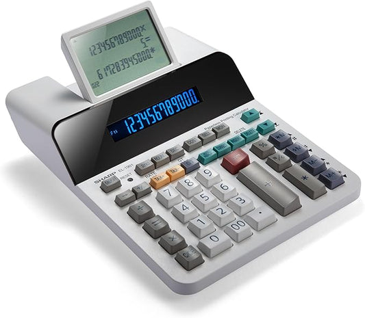 Sharp Paperless Printing Desk Calculator w/Check and Correct, Large 12-Digit LCD Primary Display, Printing Calculator/Adding Machine with Scrolling LCD Display Replacing Paper (EL-1901)