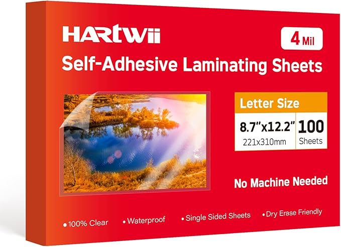 100 PCS Self Adhesive Laminating Sheets,8.7 x 12.2 Clear Laminating Sheets No Machine Needed,Self Sealing Laminating Sheets Suitable for 8.5 x 11 Inches Letter Size