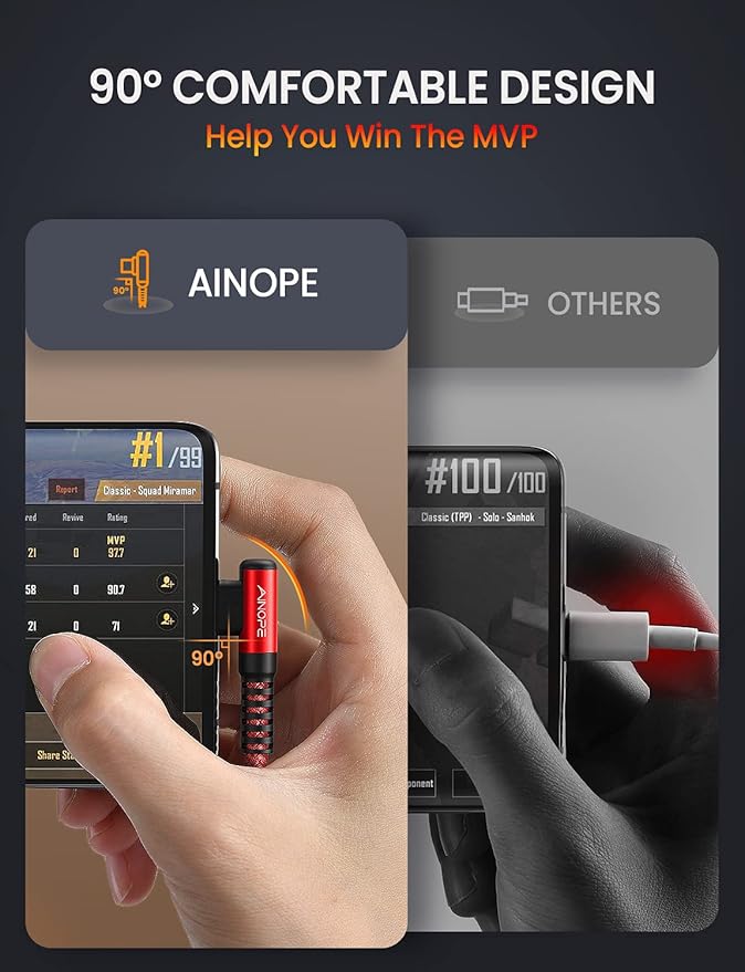 AINOPE USB C Cable 60W 2-Pack 10ft Nylon Braided USB C to USB C Cable Type C Charger Fast Charging Right Angle USBC Cable Charger Cord for iPhone 16 Pro Max 15 Plus Samsung S24 S23 iPad Pro Red