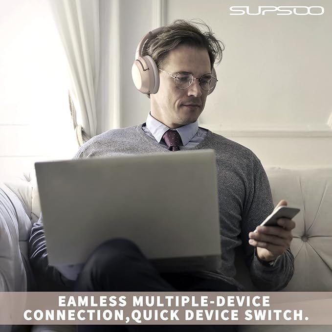 Bluetooth Headphones Over Ear Headphones Noise Cancelling with Mic, 80H Playtime and Stereo Surround Sound Wireless Bluetooth Headset for Home Office Cellphone PC, Rosegold