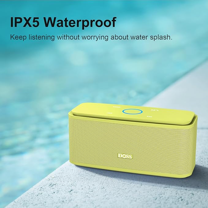 DOSS SoundBox Touch Wireless Bluetooth Speaker with 12W HD Sound and Bass, IPX5 Water-Resistant, 20H Playtime, Handsfree, Portable for Office, Home, Outdoor, Travel-Yellow