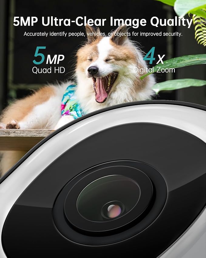 ZUMIMALL 5MP 5G Cameras for Home Security, 24/7 Recording Outdoor Wired Camera, 360°PTZ, Auto Tracking, Motion & Noise Alerts, Alexa Compatible, IP66