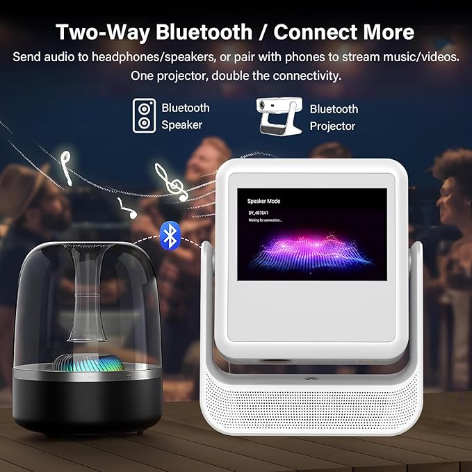 TouchScreen Smart Portable Projector, 4K Support Outdoor Projector with WiFi6 and Bluetooth, 800 ANSI 180° Rotatable,1000+ Apps, Auto Focus Keystone Movie Proyector for Home Theater/Outdoor/Gaming