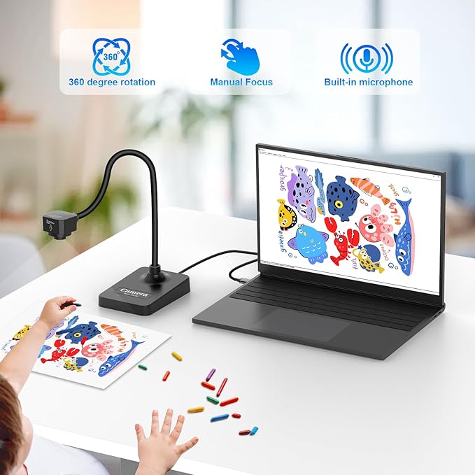 AlKOR USB Document Camera for Teaching & Distance Learning,Manual Focus Webcam with Mic, Foldable Design for Mac/Windows/Chromebook-Online Classes, Web Conferencing & Live Demos,Remote Work