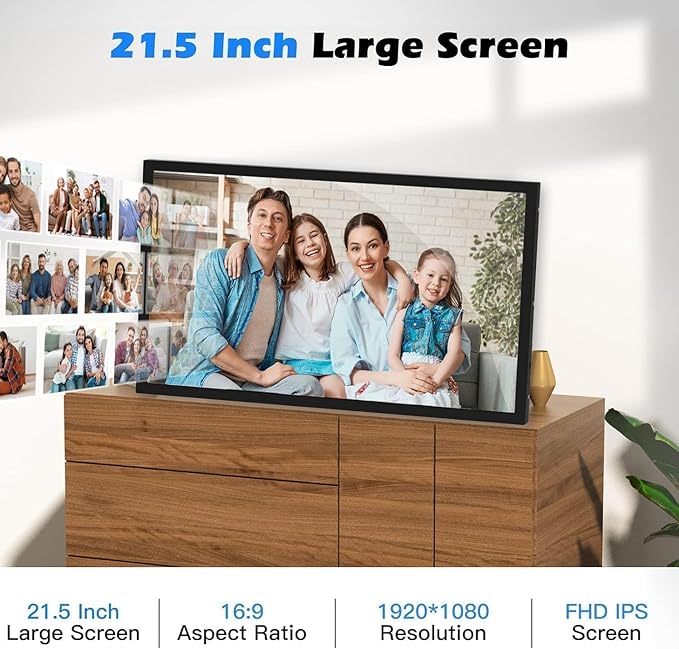 Large-WiFi-Photo-Frame 21.5" Digital Picture Frame - 32GB, 1920x1080 IPS FHD 1080P, Auto Rotate, Share Photo Video via App Email, Free Cloud Storage, Wall Mounted, Gift for Grandparents Father Mother