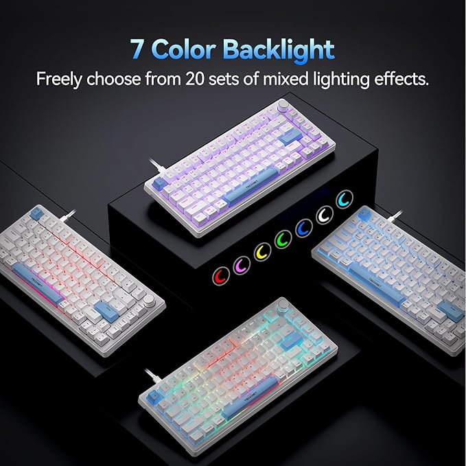 TECKNET Wired Gaming Keyboard, RGB Backlit Keyboards with Gasket Structure, USB C Mechanical Keyboard has 20 Lighting Effects & Multimedia Control Knob, Computer Keyboards for PC Laptop Mac Gamer