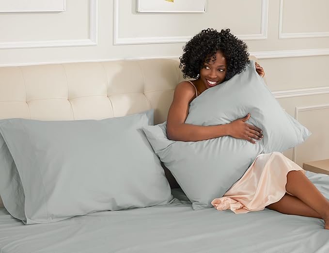 Sunflower King Pillowcases Set of 2, 100% Cotton King Pillow Cases 2, 20×40 inches Storm Grey, Soft and Breathable