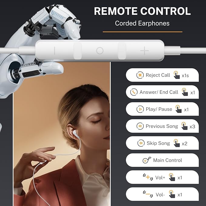 USB C Headphones Type C Earbuds for iPhone 17 Pro/ 17 Air 15/16 Pro/ 15 Pro Max/Samsung S25 Headphones with Microphone Noise Isolation Stereo Wired Earphones for Samsung Galaxy S24 S23 S22 Pixel 9 8a