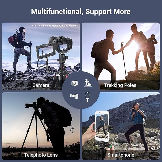 SmallRig CT-20 Camera Tripod, 78.7" Foldable Aluminum Tripod & Monopod, 360°Ball Head Detachable, Payload 33lb (200cm/78.7")