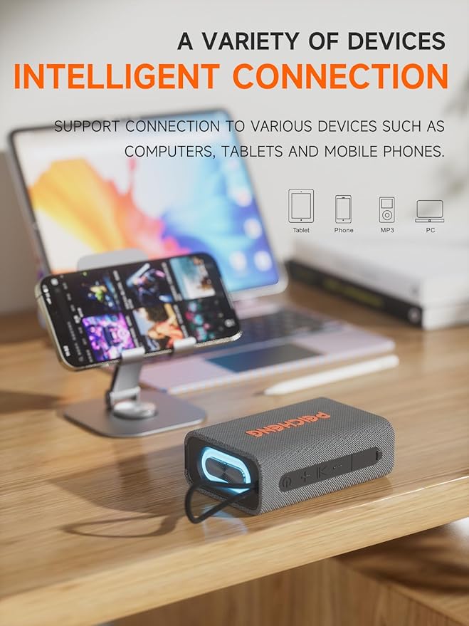 Speaker, Portable Wireless Bluetooth Speakers, Waterproof Loud Stereo Sound with RGB Lights TWS Paire Long Playtime for Home/Party/Outdoor, Electronic Gadgets (1PCS, Gray)