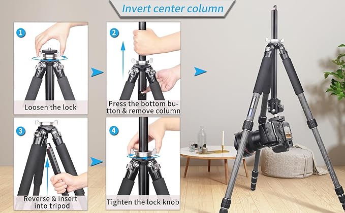 Carbon Fiber Tripod-INNOREL GT255C Professional Camera Compact Tripod Stand for Travel Outdoor Digital DSLR with Low Gravity Center Ballhead Special-Shaped Center Column Max Height 67.7in/172cm