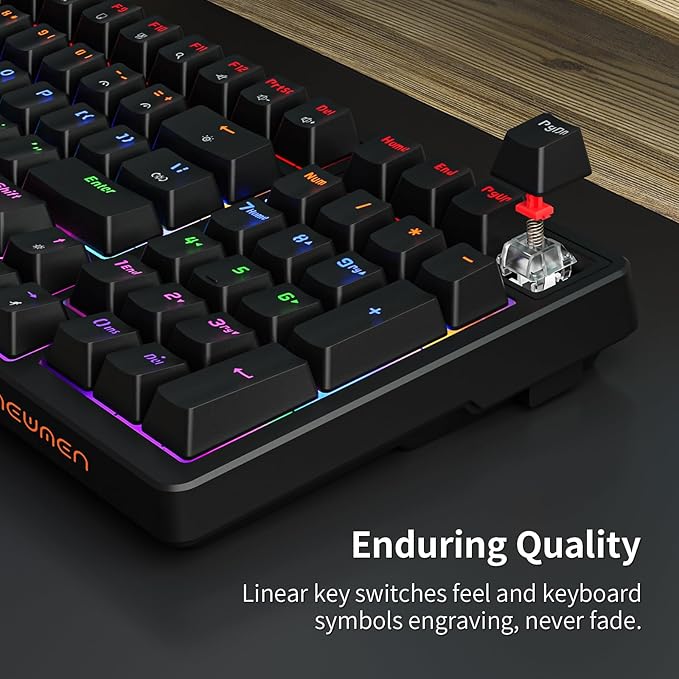 Newmen GM328 Gaming Mechanical Keyboard,18 LED Backlit Effects, 100 Keys, Wired Mechanical Keyboard with Linear Red Switch, Double-Shot Keycaps,Gaming Keyboards Compact Design for Gamers and Work