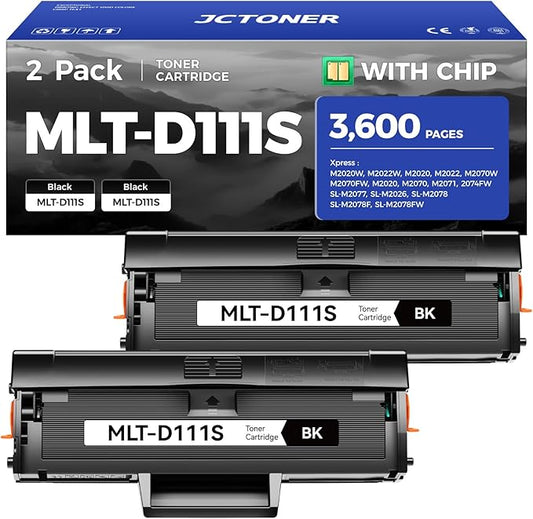 MLT-D111S Toner Cartridge High Yield Black 2-Pack Compatible for Samsung MLT-D111S 111S MLT111S D111S for Samsung Xpress M2020W M2070FW M2070W M2020 M2024W M2074FW M2070F M2022 M2026 M2070 Printer Ink