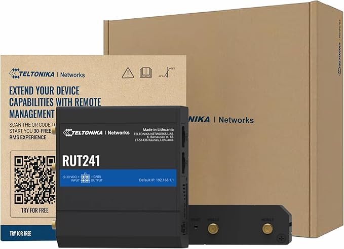 Teltonika RUT241 Industrial Cellular WiFi Sim Router - 4G LTE (Cat 4), 3G Connectivity - Wireless Access Point with Hotspot Functionality - RMS Compatible, Automatic WAN Failover (TELRUT241098000)