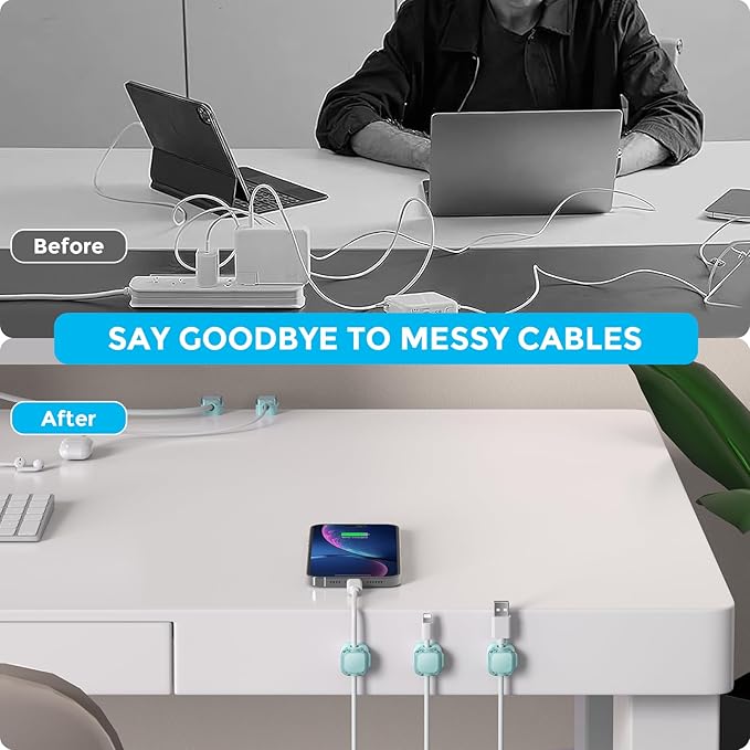 AhaStyle Magnetic Cable Organizer [1s Lock] 6 Pack Cord Cable Holders Clips Strong Adhesive Cable Cord Keeper [Smooth Adjustable] Hide Wire Cord Organizer for Nightstand Kitchen Car Office (Blue)