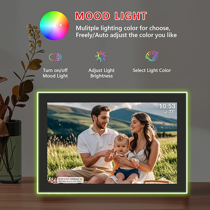 32GB FRAMEO 10.1 Inch WiFi Digital Photo Frame with Neon Light, 1280x800 HD IPS LCD Touch Screen, Auto-Rotate, 32GB Storage, Support USB Drive/SD Card Extend Storage, Share Moments via Frameo App