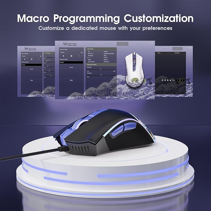 XVX Wired Gaming Mouse, 12000 DPI RGB Mouse with 12 Backlit Modes & 7 Macro Buttons, PC Gaming Mice Support DIY Keybinding, Gamer Computer Mice for Laptop PC Mac Windows, Kanagawa