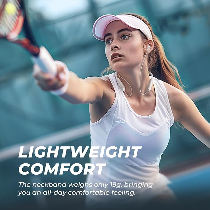 TONEMAC N18 Neckband Bluetooth Earbuds, Wireless Bluetooth 5.2 Headphones with Microphone, Ultra-Lightweight Comfort, IPX7 Waterproof, Deep Bass Strong Beat, 20H Playtime, Magnetic Earphones, White