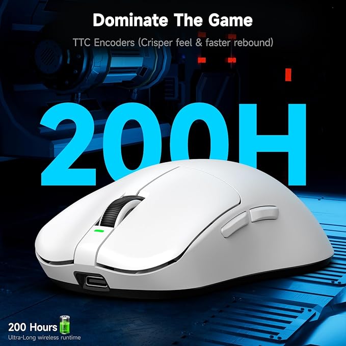 VGN F1 Pro Max Wireless Gaming Mouse - 55g Ultralight - 26000 Adjustable DPI - 1000Hz Polling Rate - 200h Battery - Wireless & Wired Mode - 6 Programmable Buttons - Professional Grade - USB-C - White