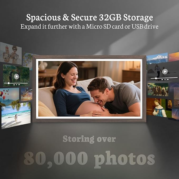 BSIMB Large Digital Picture Frame 27 Inch, 1920x1080 FHD WiFi Digital Photo Frame Electronic 32GB, Wall Mount Included, Share Pictures/Videos via App Easy Setup Gifts for Mom(Non-Touch), Dark Wood