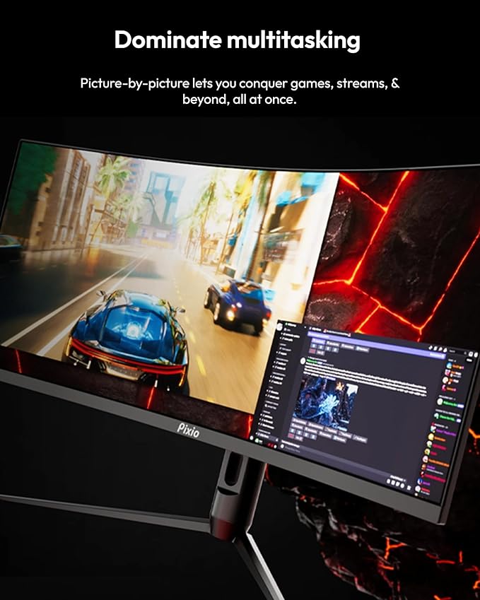 Pixio PXC348C Neo 34 inch 180Hz Refresh Rate UWQHD 1440p Ultrawide Resolution 1000R Curve Fast VA Panel 1ms Response Time USB-C Displayport 65W Charging AMD FreeSync Premium HDR Curved Gaming Monitor