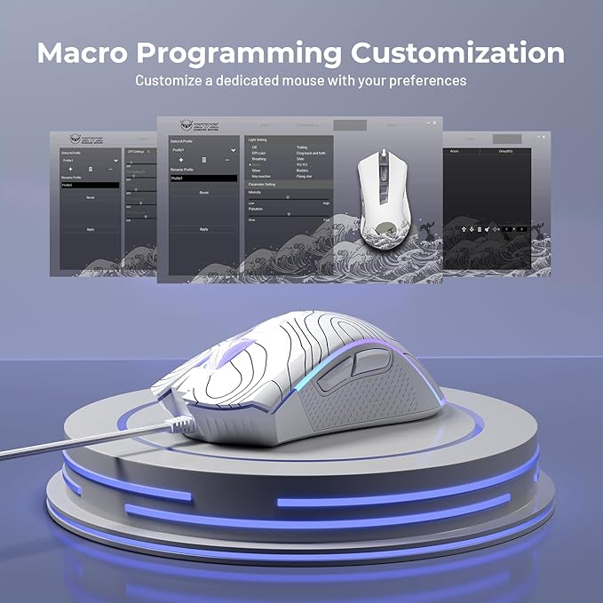 XVX G705 Wired Gaming Mouse, 12000 DPI RGB Gaming Mouse with 12 Backlit Modes & 7 Macro Buttons, PC Gaming Mice Support DIY Keybinding, Mouse Gamer Computer Mouse for Laptop PC Mac Windows,Topographic