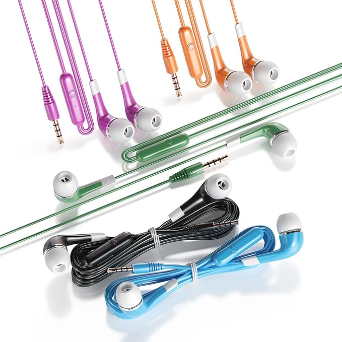 Kids Earbuds with Microphone 30 Pack, Bulk Earphones Headphones with Microphone SP-BS30MIC Stereo Disposable Wired Earbuds for Kids Students Classroom Schools