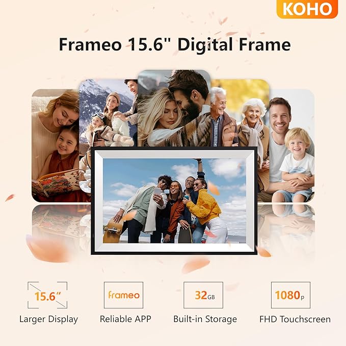 Digital Picture Frame, Frameo 15.6 inch Large Digital Photo Frame WiFi, 1920*1080 IPS FHD Touchscreen, 32GB, Instant Share Pictures Video, Photo Frame Electronic, Gift for Mom, House Warming, Wedding