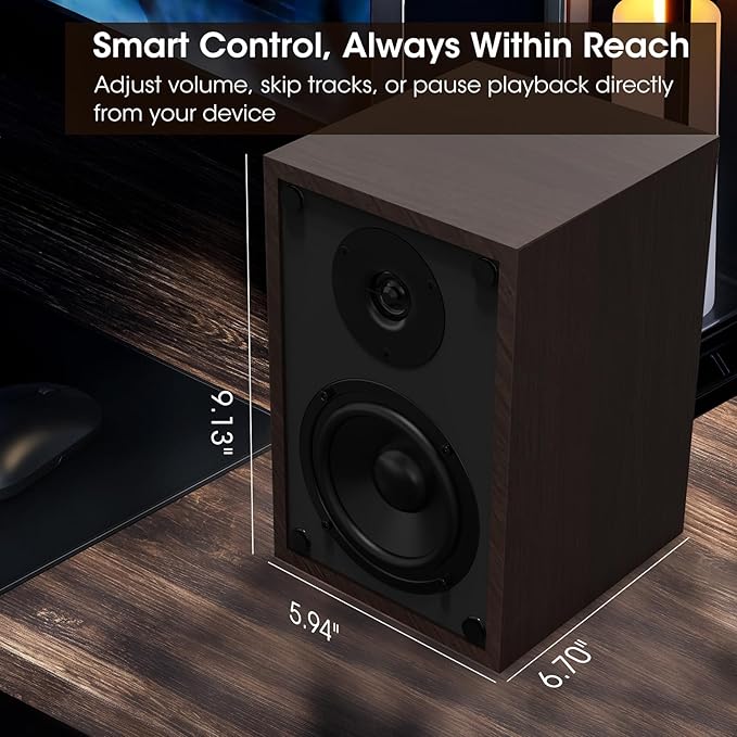 BESTISAN SR04F-01 Bookshelf Speakers with Bluetooth and Sub Out Port, Powered Stereo RCA Speakers for Turntables, Record Player, Desktop, TV, RCA Input, Pair