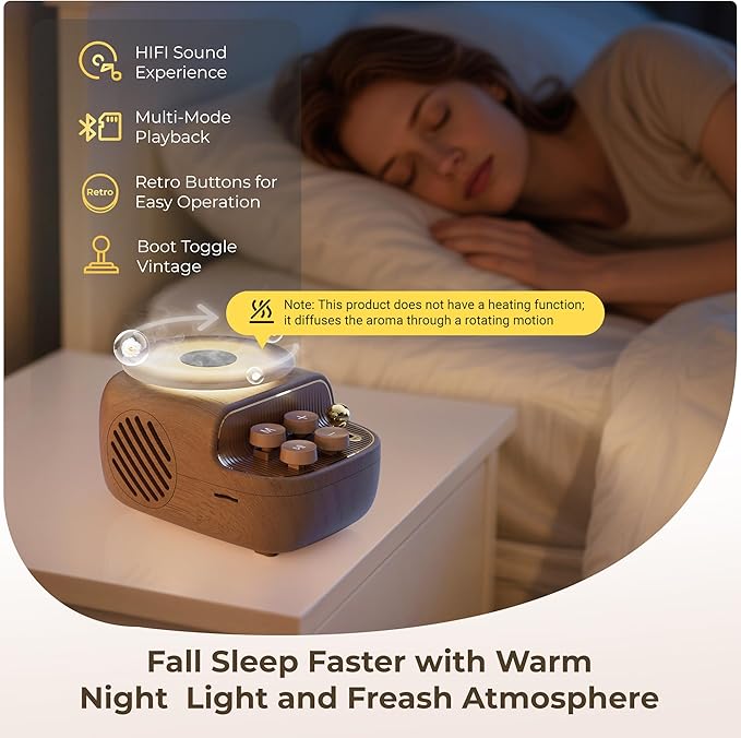 Speakers Bluetooth Wireless, 3 in 1 Protable Cute Speakers with Aromatic Tray, Vintage Record Player Look, Adjustable Ambient Lights for Home Office Decor, Gifts for Mother, Girlfriend, Men