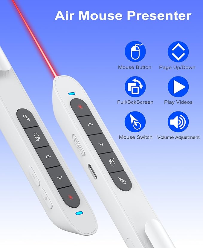 Air Mouse Clicker for Presentation Rechargeable Presenter Clicker Remote for Classroom Teacher, RF 2.4GHz USB Wireless Presenter Clicker PPT Slide Advancer for Mac, Windows, Laptop, Keynote