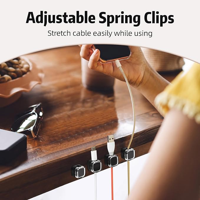 Magnetic Cable Clips Cord Organizer Holder, 6 Pack Adhesive Wire Holder Keeper Organizer USB Charging Cable Storage Holder for Home Office Phone Car Wall Desktop Nightstand Kitchen (Black)
