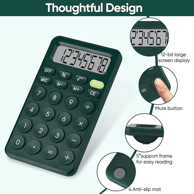 Basic 4 Function Calculator for Students and Office: Small, Portable, and Easy-to-use - Suitable for School and Office Essentials (Green)