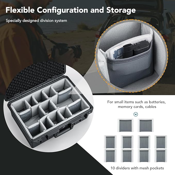 Lykus PVC2 Waterproof Hard Case with Padded Dividers for Cameras, Lenses, Small Stabilizers, Dual DJI Mavic/Air/Mini/Flip drones [CASE ONLY]